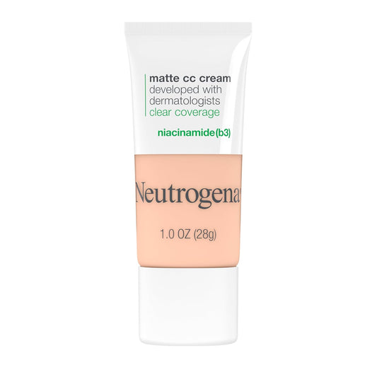 Clear Coverage Flawless Matte CC Cream, Full-Coverage Color Correcting Cream Face Makeup with Niacinamide (B3), Hypoallergenic, Oil Free & Fragrance Free, Shell, 1 Oz