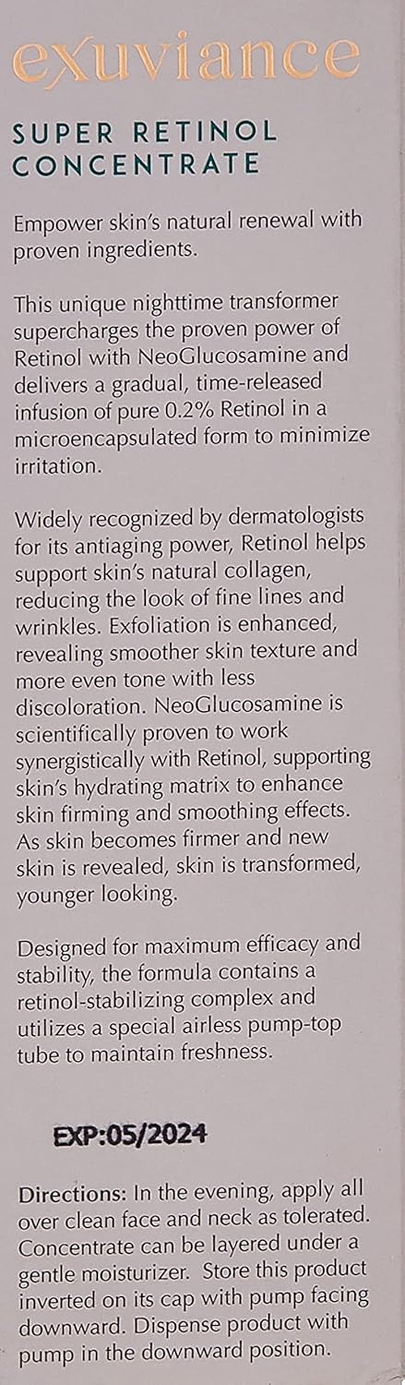 EXUVIANCE Super Retinol Concentrate Firming Nighttime Treatment with Neoglucosamine, 1 Fl. Oz.
