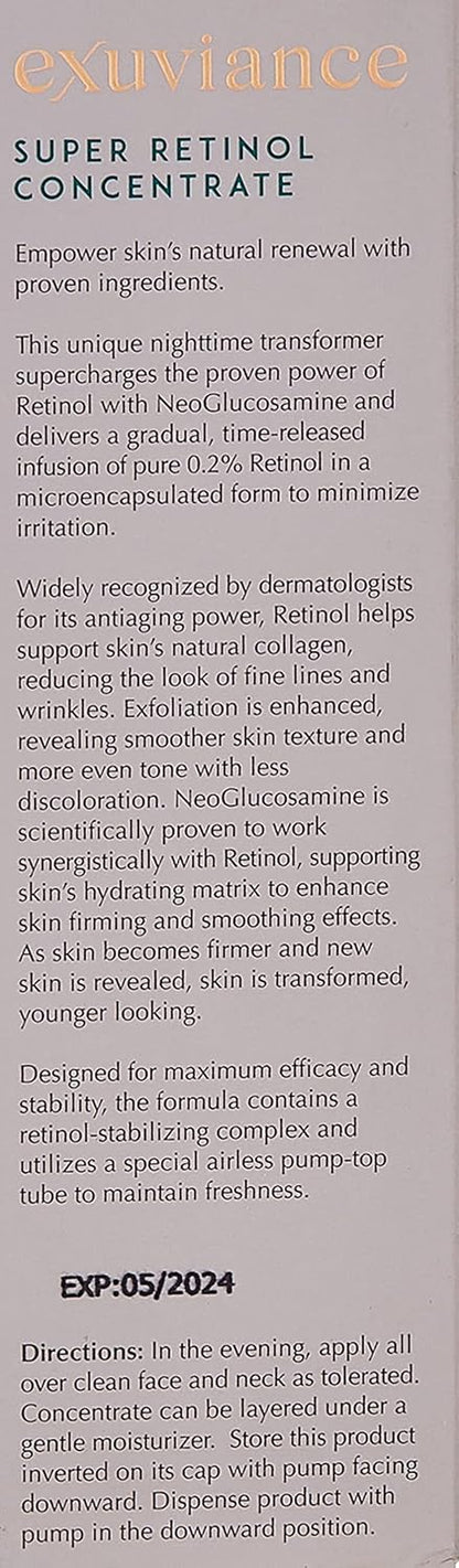 EXUVIANCE Super Retinol Concentrate Firming Nighttime Treatment with Neoglucosamine, 1 Fl. Oz.