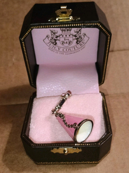Juicy Couture Pink & Cream Megaphone "JUICY LEAGUE" Charm NIB W/Sticker YJRUS593