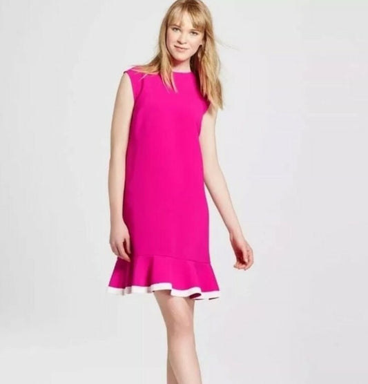NWT Victoria Beckham X Target Dress Ruffle Hem Shift Dress Pink/White Sz XS